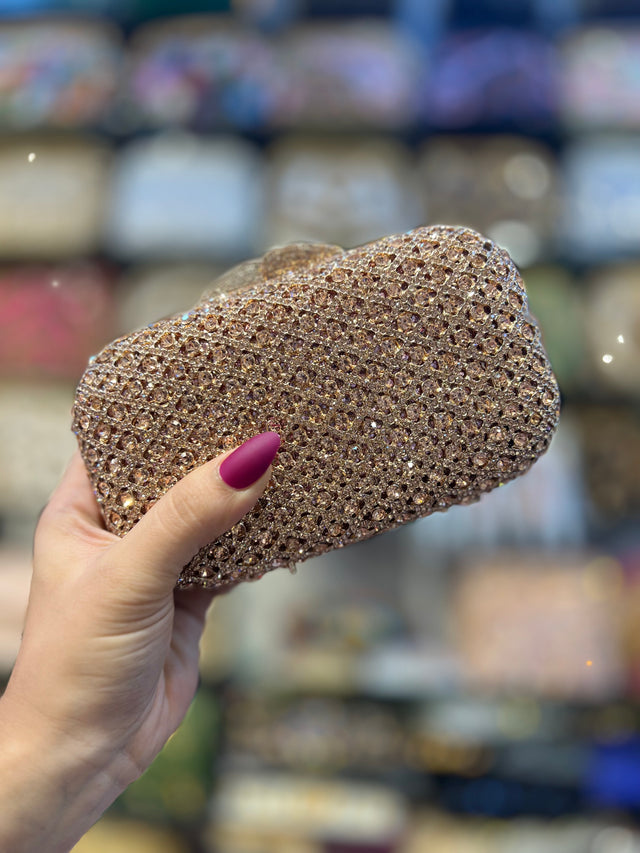 Rose Studded Crystal Work Metallic Frame Beautiful Deep Colour Handbags