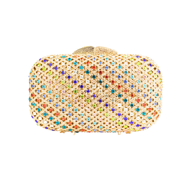 Rose Multi Studded Crystal Work Metallic Frame Beautiful Deep Colour Handbags