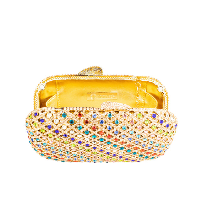 Rose Multi Studded Crystal Work Metallic Frame Beautiful Deep Colour Handbags