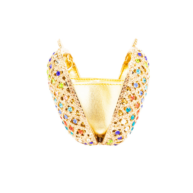 Rose Multi Studded Crystal Work Metallic Frame Beautiful Deep Colour Handbags