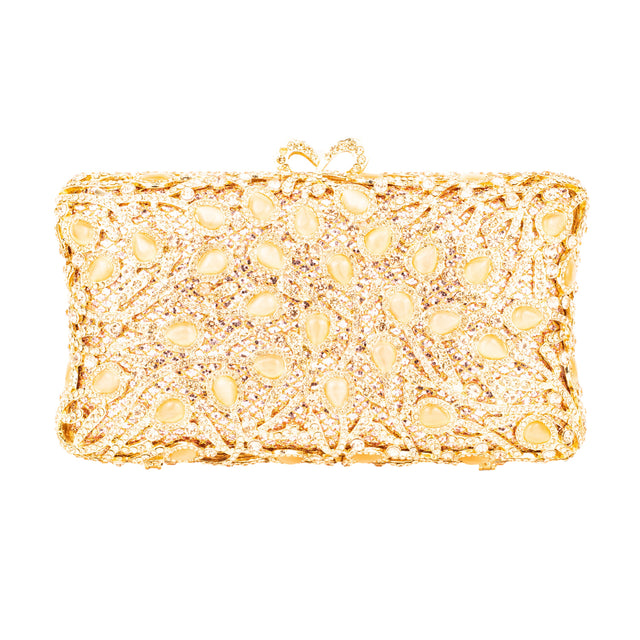 Rose Studded Crystal Work Metallic Frame Beautiful Deep Colour Handbags