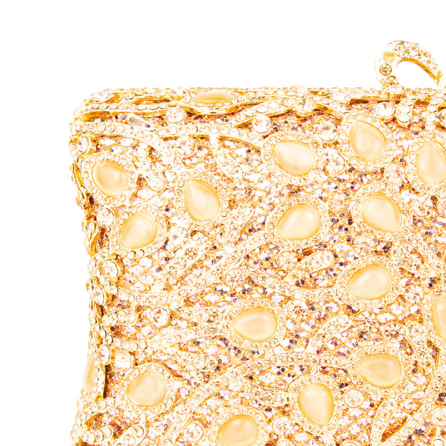 Rose Studded Crystal Work Metallic Frame Beautiful Deep Colour Handbags