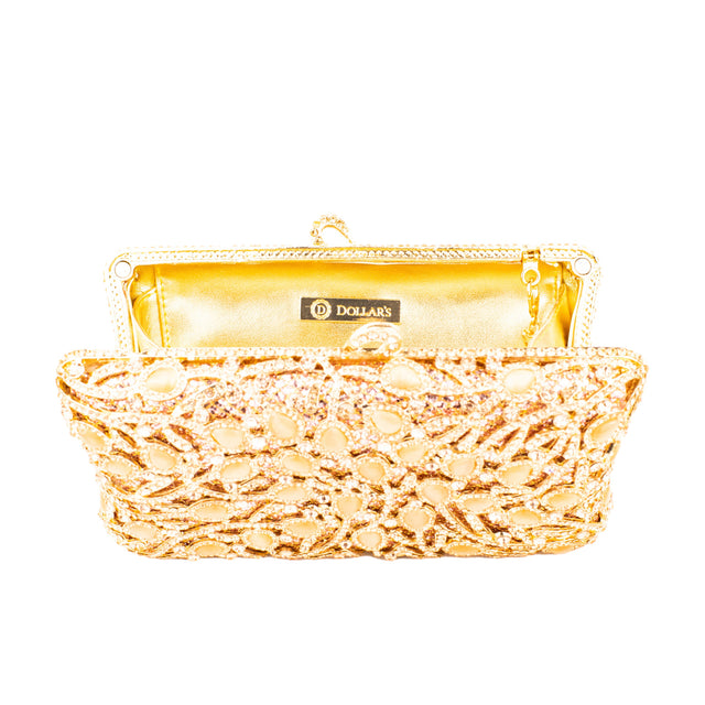 Rose Studded Crystal Work Metallic Frame Beautiful Deep Colour Handbags