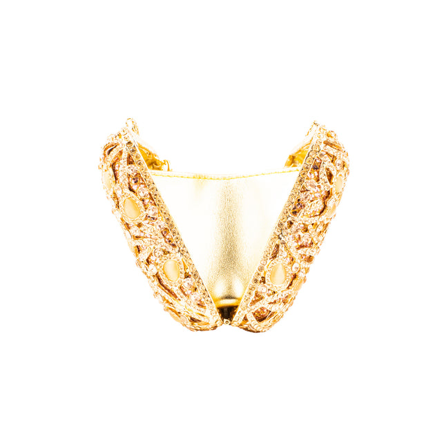 Rose Studded Crystal Work Metallic Frame Beautiful Deep Colour Handbags