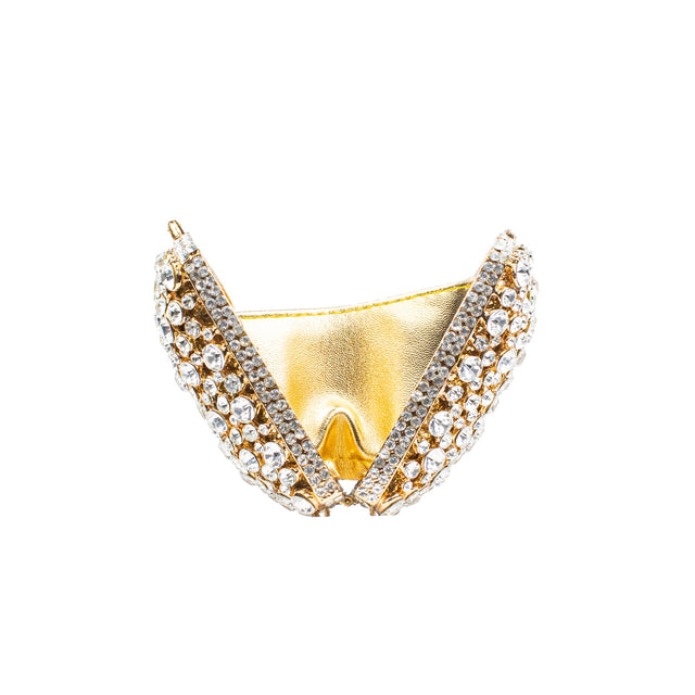 Light Gold Studded Crystal Work Metallic Frame Beautiful Deep Colour Handbags