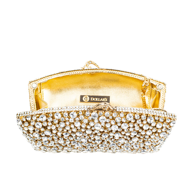 Light Gold Studded Crystal Work Metallic Frame Beautiful Deep Colour Handbags