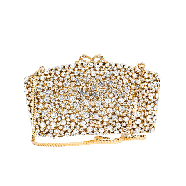 Light Gold Studded Crystal Work Metallic Frame Beautiful Deep Colour Handbags