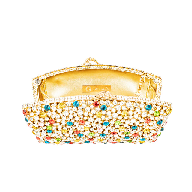Gold Multicolour Studded Crystal Work Handbags