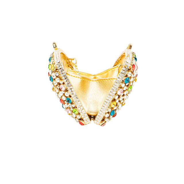 Gold Multicolour Studded Crystal Work Handbags