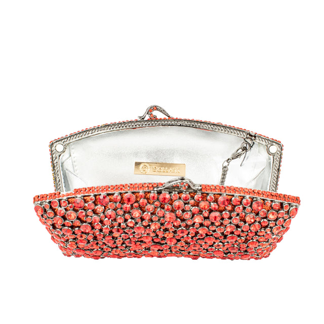 Red Studded Crystal Work Metallic Frame Beautiful Deep Colour Handbags