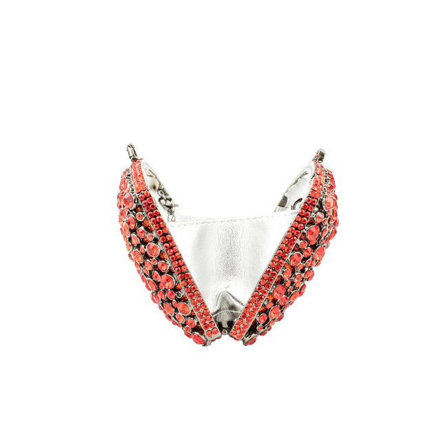 Red Studded Crystal Work Metallic Frame Beautiful Deep Colour Handbags