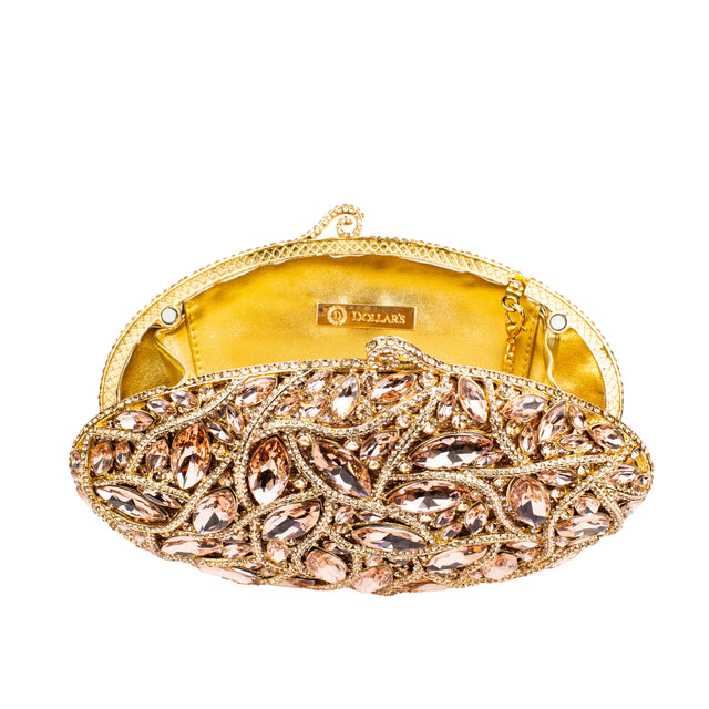 Rose Studded Crystal Work Metallic Frame Beautiful Deep Colour Handbags