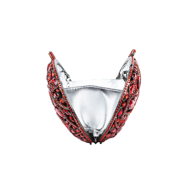Red Studded Crystal Work Metallic Frame Beautiful Deep Colour Handbags