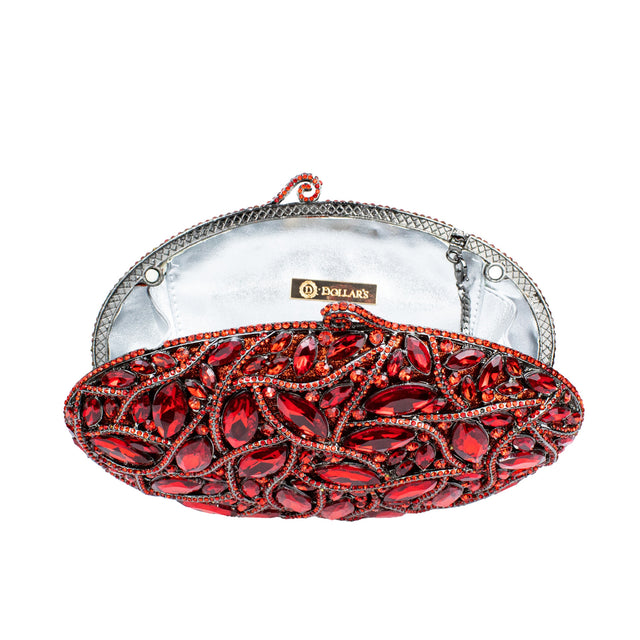 Red Studded Crystal Work Metallic Frame Beautiful Deep Colour Handbags