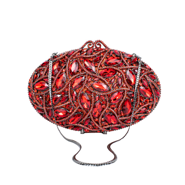 Red Studded Crystal Work Metallic Frame Beautiful Deep Colour Handbags