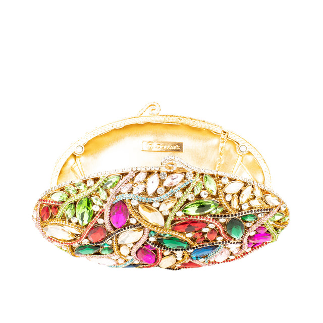 Gold Multicolour Studded Crystal Work Handbags