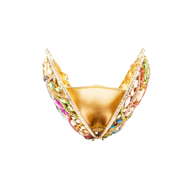 Gold Multicolour Studded Crystal Work Handbags