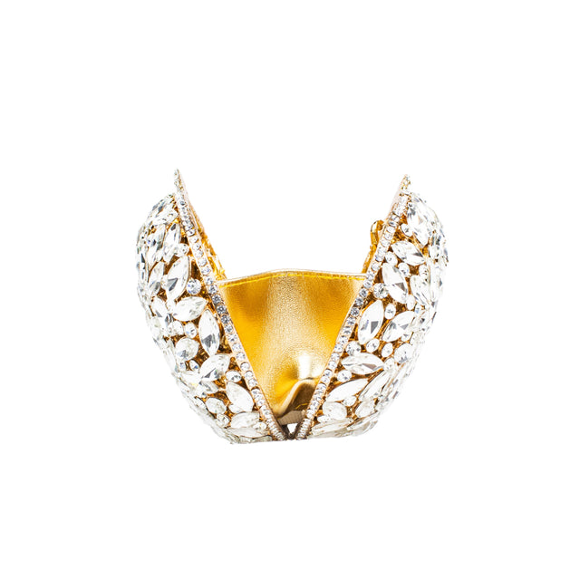 Light Gold Studded Crystal Work Metallic Frame Beautiful Deep Colour Handbags