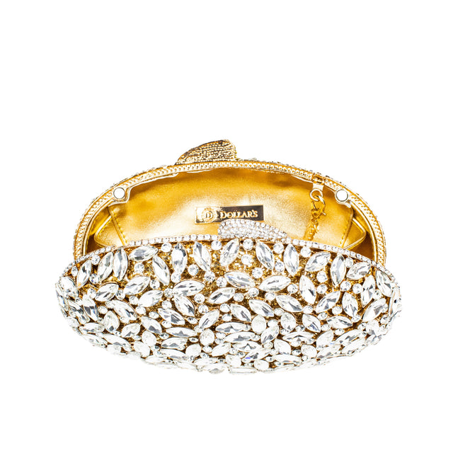 Light Gold Studded Crystal Work Metallic Frame Beautiful Deep Colour Handbags