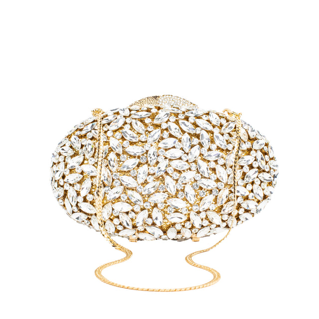 Light Gold Studded Crystal Work Metallic Frame Beautiful Deep Colour Handbags