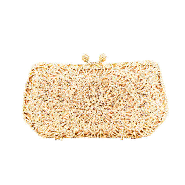 Rose Studded Crystal Work Metallic Frame Beautiful Deep Colour Handbags