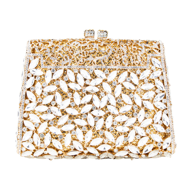 Light Gold Studded Crystal Work Metallic Frame Beautiful Deep Colour Handbags