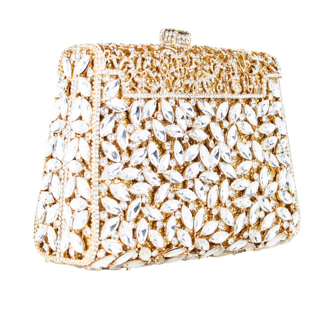 Light Gold Studded Crystal Work Metallic Frame Beautiful Deep Colour Handbags