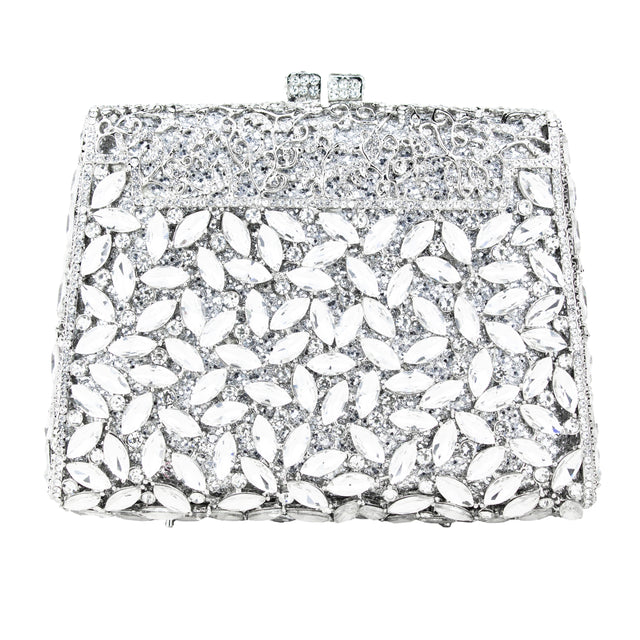 Silver Studded Crystal Work Metallic Frame Beautiful Deep Colour Handbags