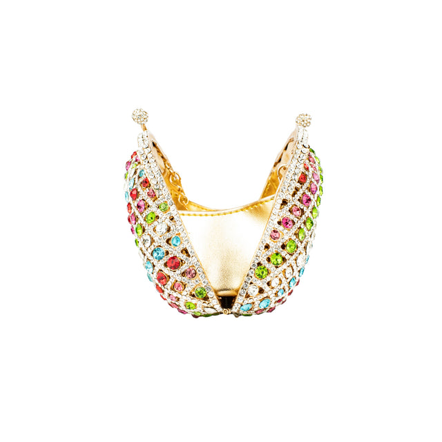 Gold Multicolour Studded Crystal Work Handbags