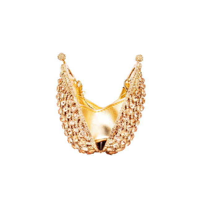 Rose Studded Crystal Work Metallic Frame Beautiful Deep Colour Handbags