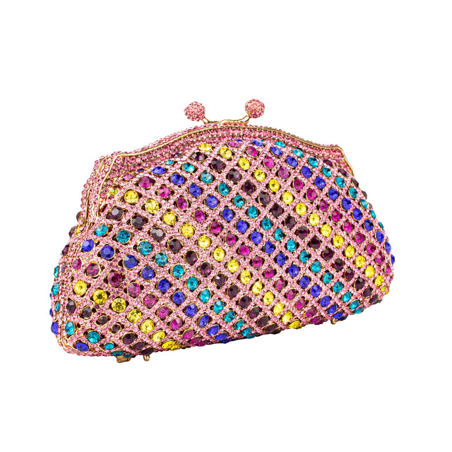 Rose Multicolour Studded Crystal Work Metallic Frame Beautiful Deep Colour Handbags