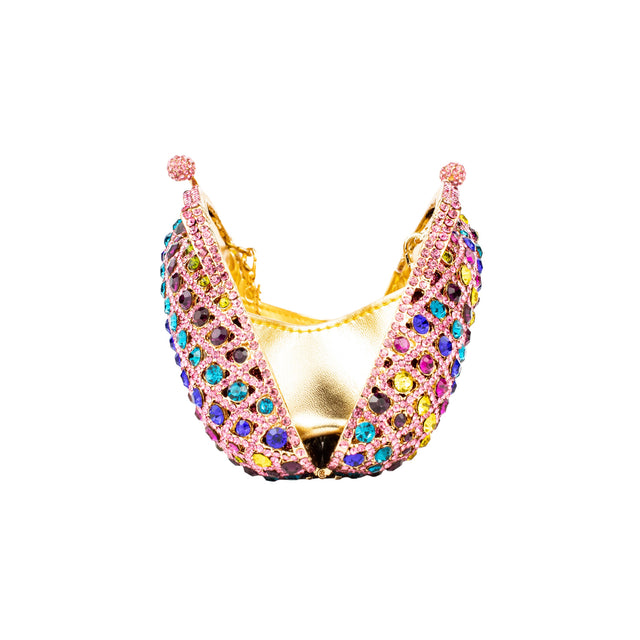 Rose Multicolour Studded Crystal Work Metallic Frame Beautiful Deep Colour Handbags