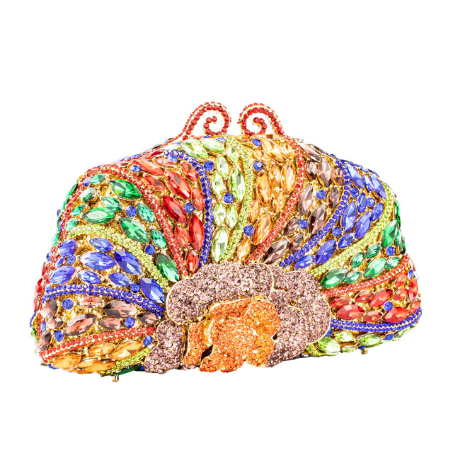 Gold Multicolour Studded Crystal Work Handbags
