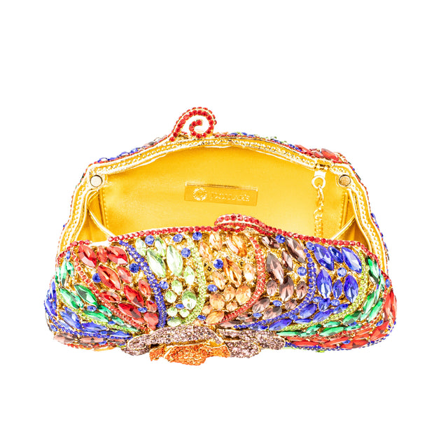 Gold Multicolour Studded Crystal Work Handbags