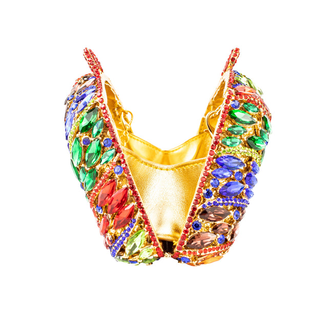 Gold Multicolour Studded Crystal Work Handbags