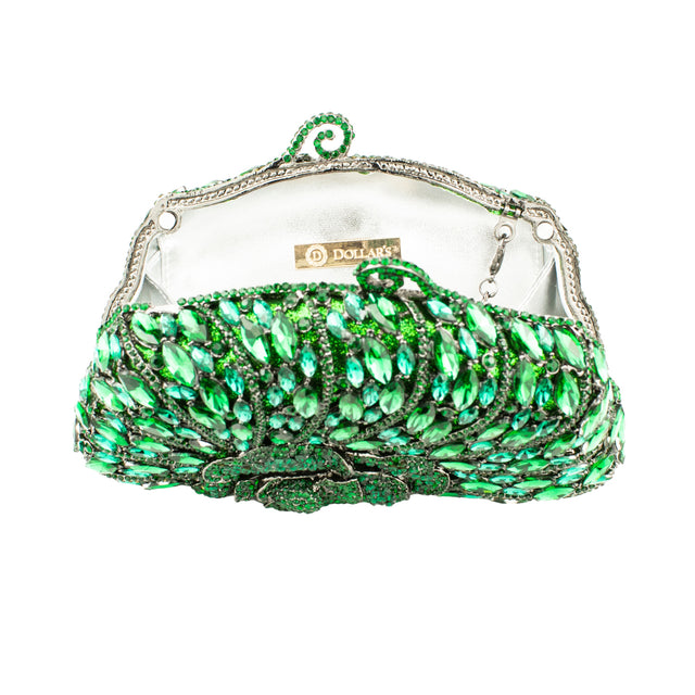 Green Studded Metallic Frame Handbags
