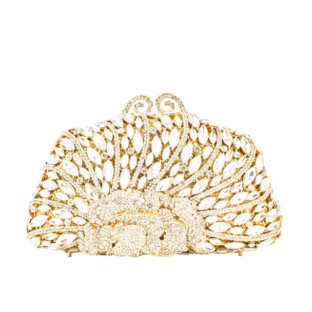 Light Gold Studded Crystal Work Metallic Frame Beautiful Deep Colour Handbags