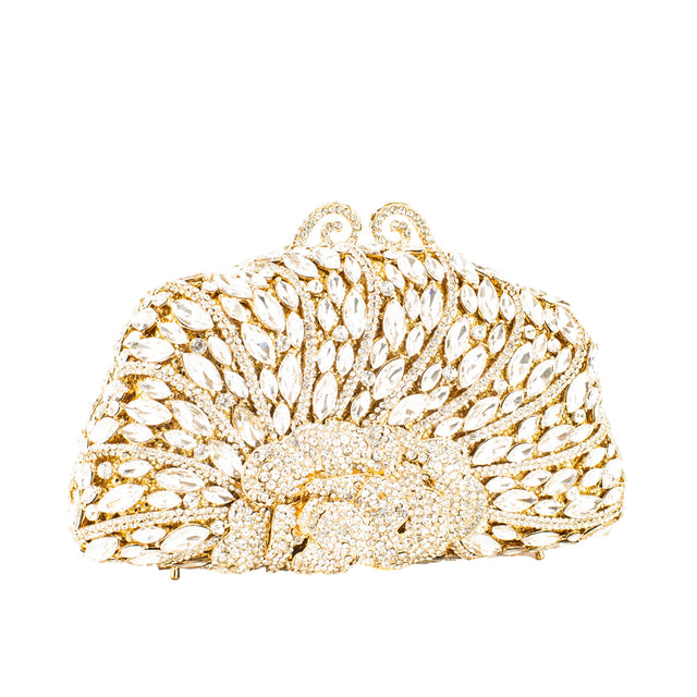 Light Gold Studded Crystal Work Metallic Frame Beautiful Deep Colour Handbags