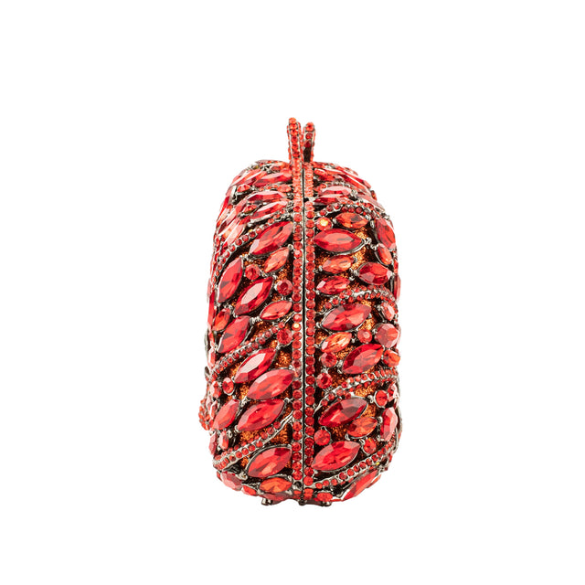 Red Studded Crystal Work Metallic Frame Beautiful Deep Colour Handbags