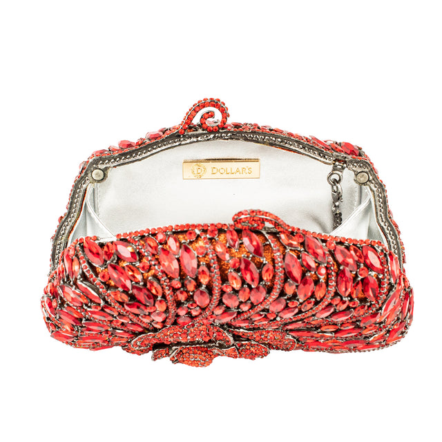 Red Studded Crystal Work Metallic Frame Beautiful Deep Colour Handbags