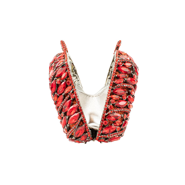 Red Studded Crystal Work Metallic Frame Beautiful Deep Colour Handbags