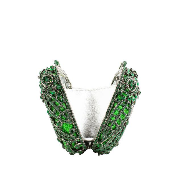 Green Studded Metallic Frame Handbags