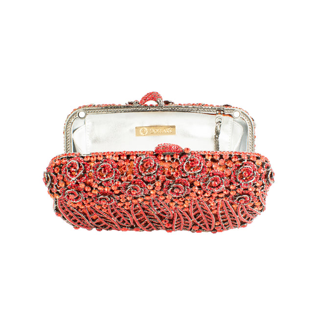 Red Studded Crystal Work Metallic Frame Beautiful Deep Colour Handbags