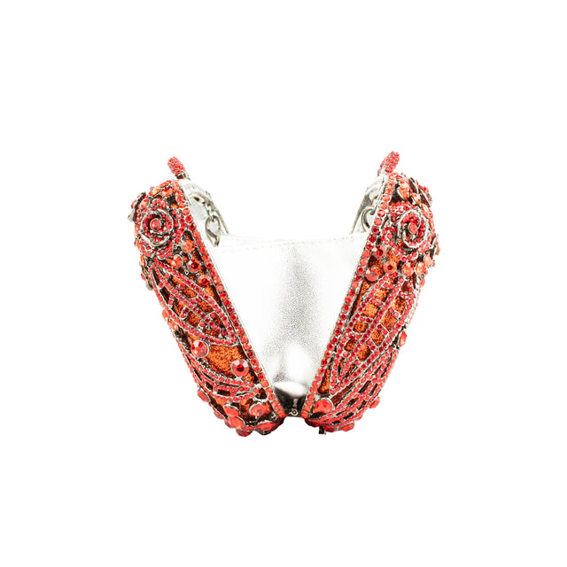 Red Studded Crystal Work Metallic Frame Beautiful Deep Colour Handbags