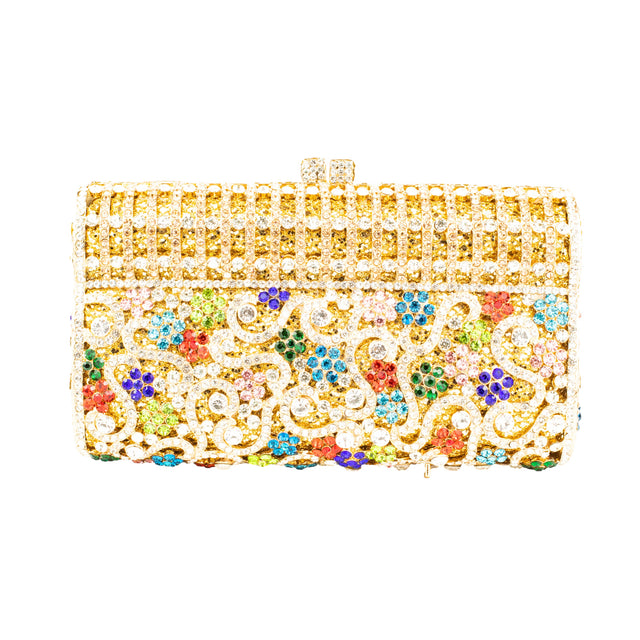 Gold Multicolour Studded Crystal Work Handbags