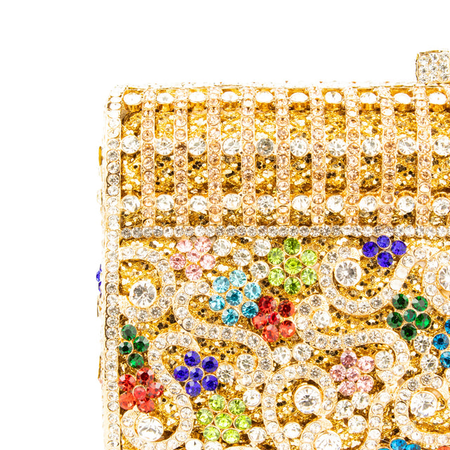 Gold Multicolour Studded Crystal Work Handbags