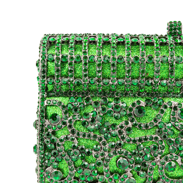 Green Studded Metallic Frame Handbags