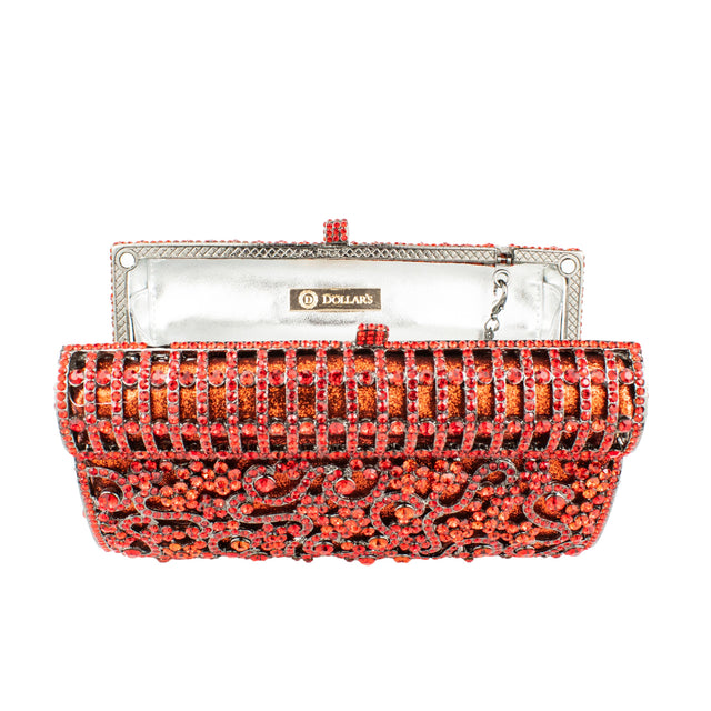 Red Studded Crystal Work Metallic Frame Beautiful Deep Colour Handbags