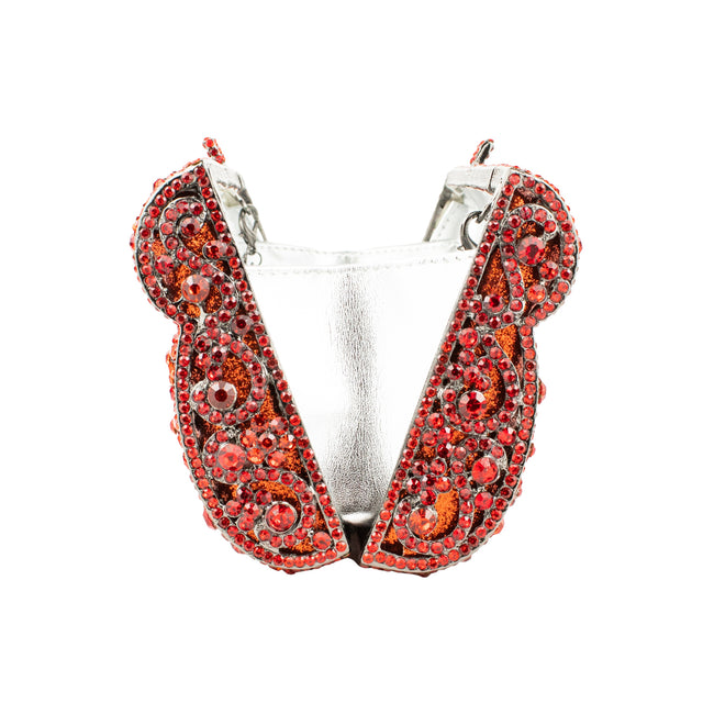 Red Studded Crystal Work Metallic Frame Beautiful Deep Colour Handbags