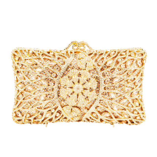 Rose Studded Crystal Work Metallic Frame Beautiful Deep Colour Handbags